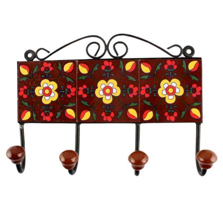 Dark Brown Ceramic Floral Tile Hook